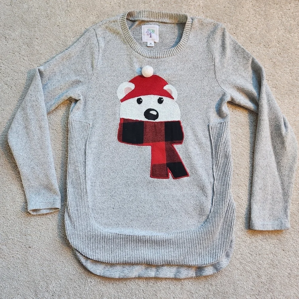 Gray Bear Design Kids Sweater, Size Medium